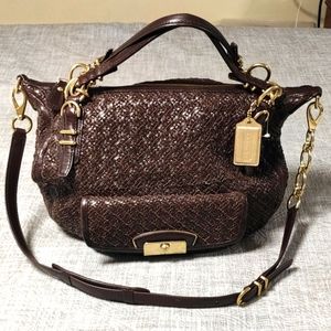 Coach woven Crossbody bag, brown color.